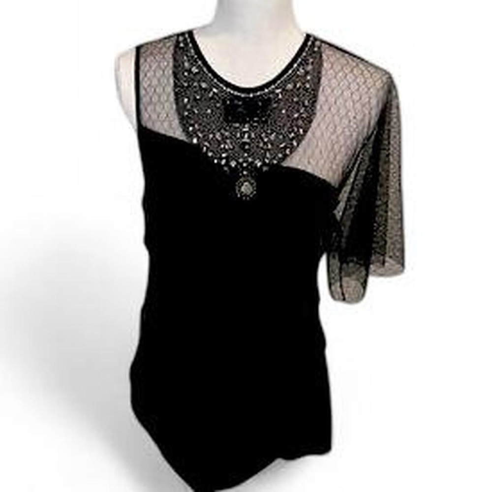 NEW $218 Y2K BCBG Silk Lace Beaded One Sleeve Top